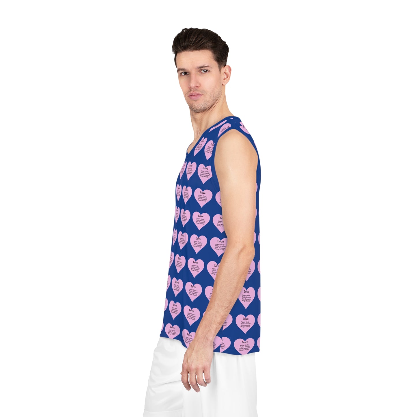 Love Heart All-Over-Print Basketball Jersey (Dark Blue)