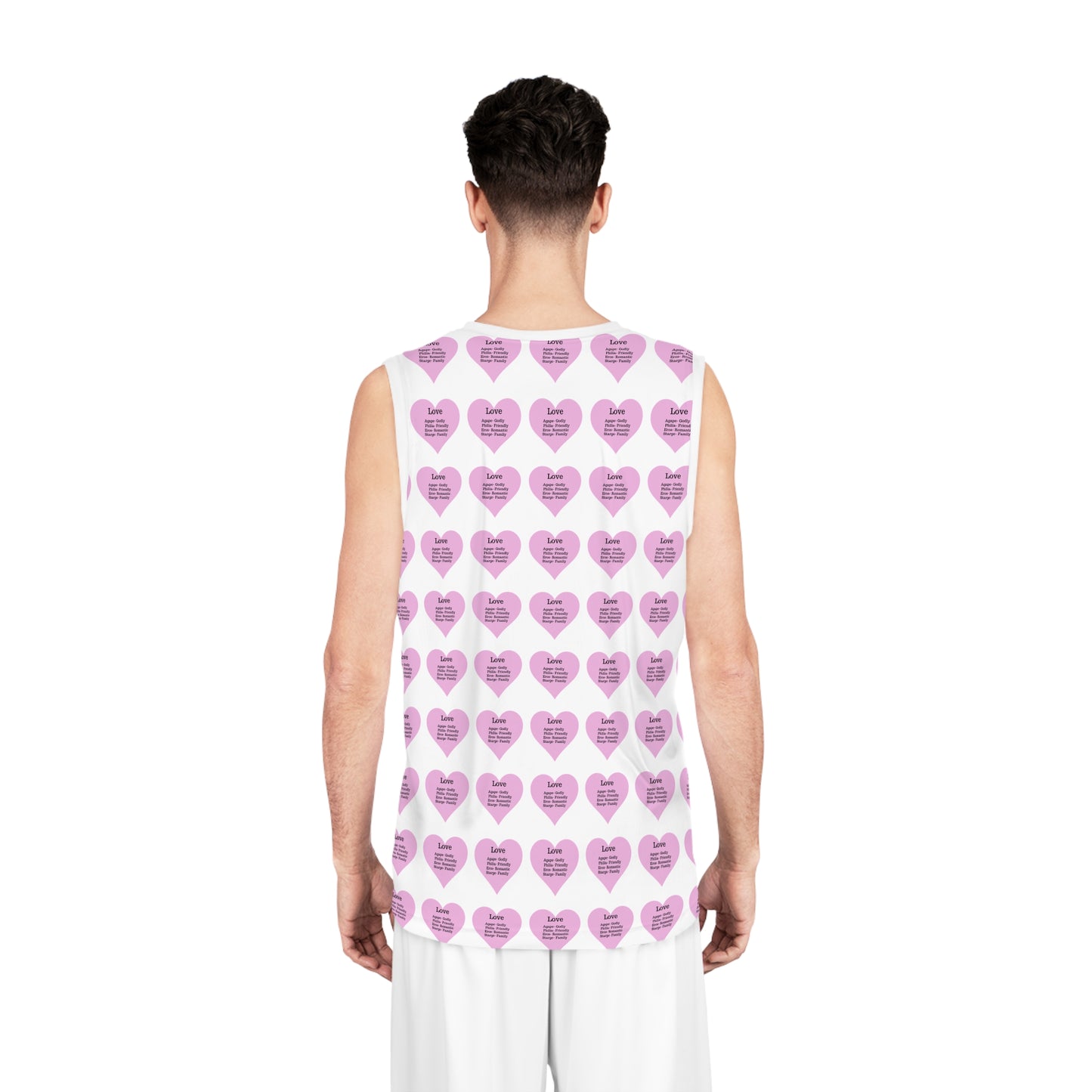 Love Heart All-Over-Print Basketball Jersey (White)