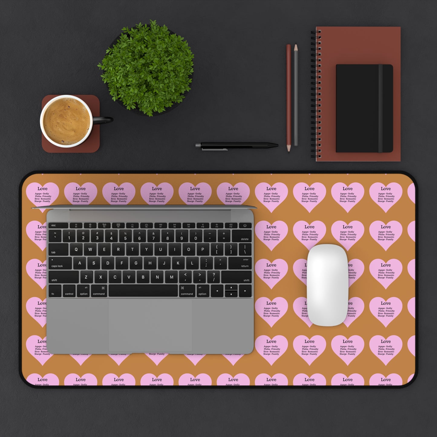 Love Hearts Desk Mat (Light brown)