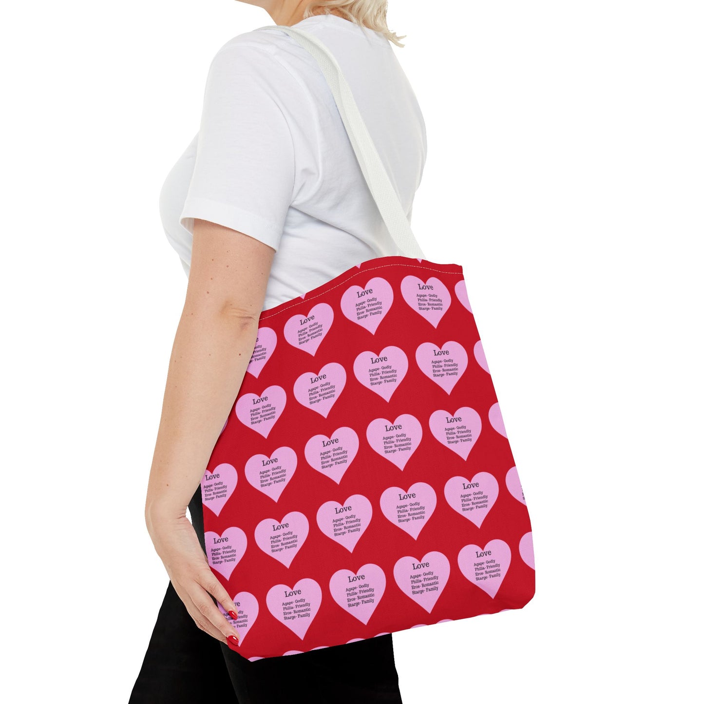 Pink Hearts Tote Bag (Dark red)