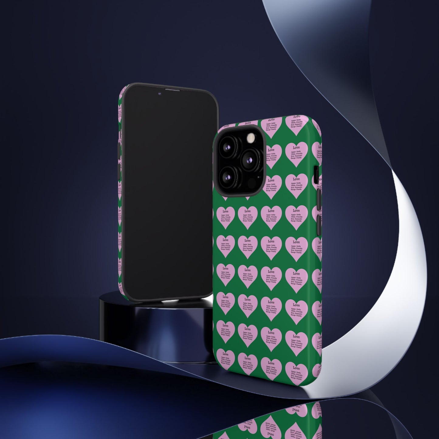Hearts-A-Flutter Phone Case (iPhone, Google Pixel)(Dark green)