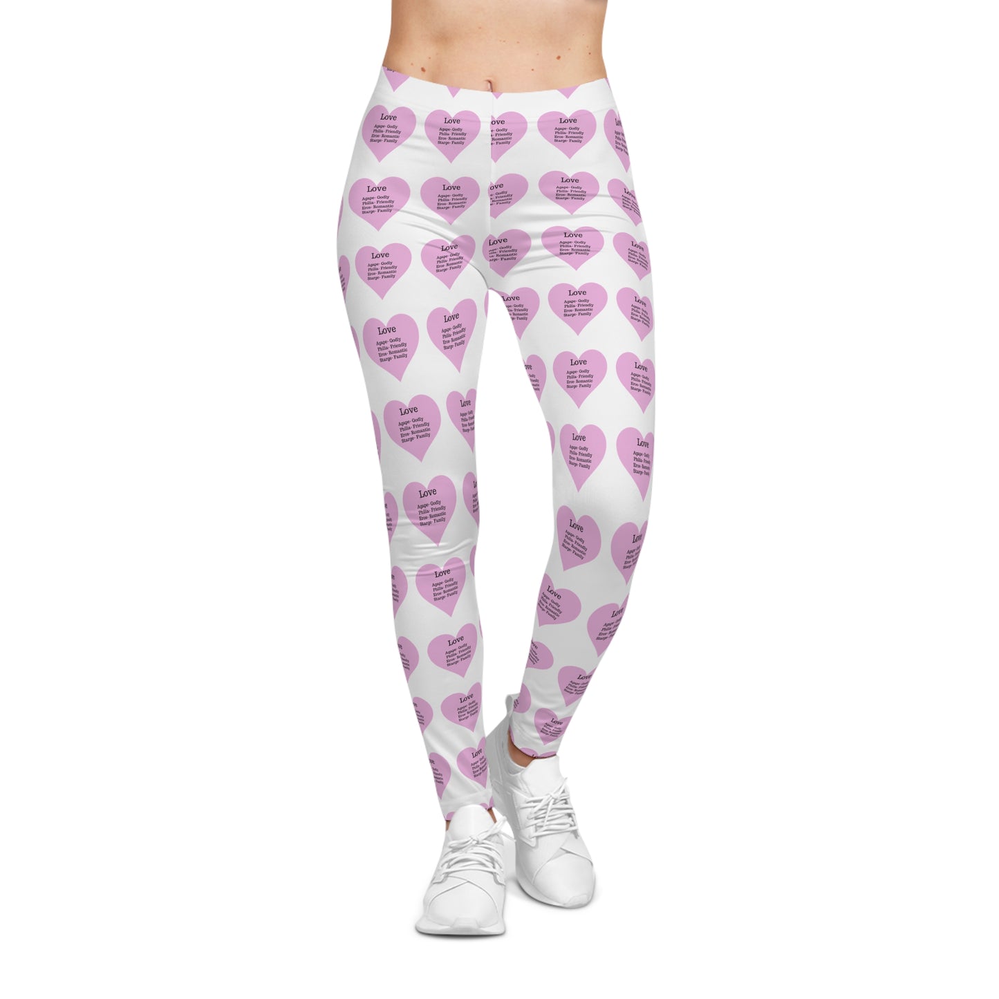 Playful Pink Heart Print Women's Casual Leggings (White)