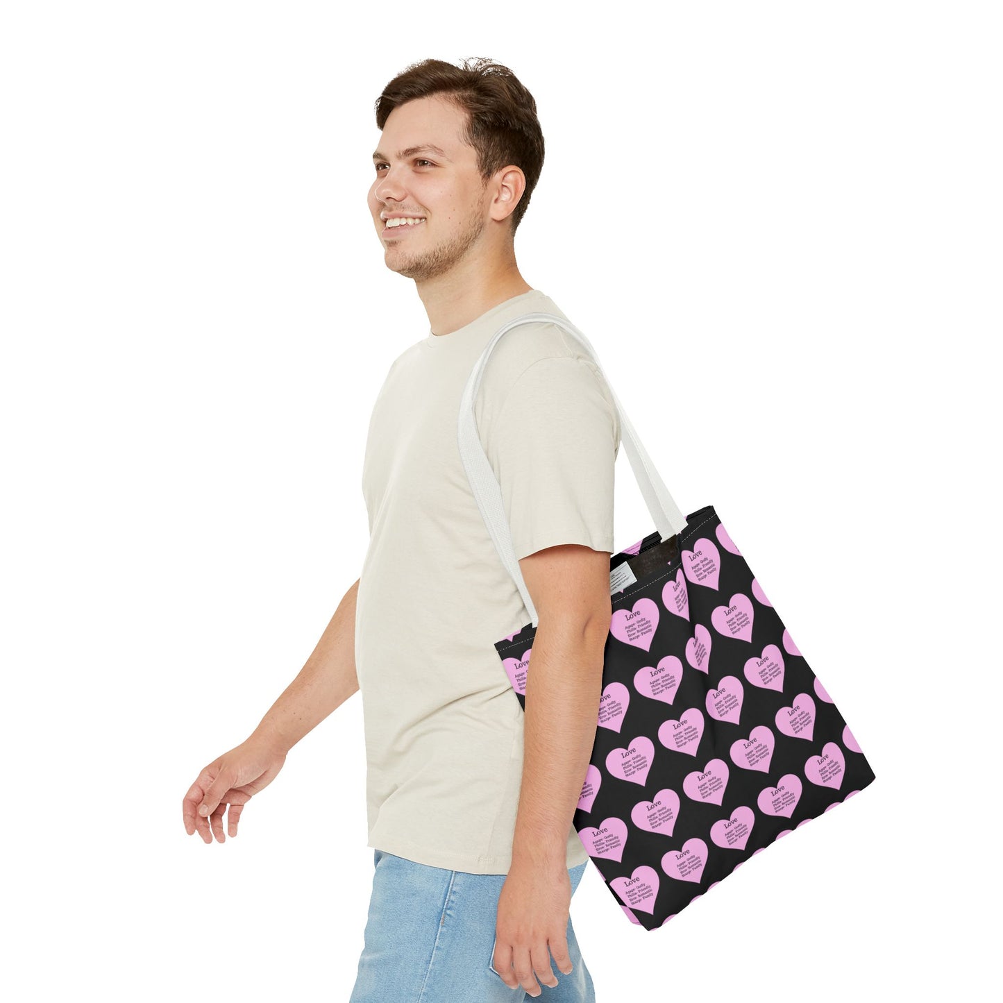 Pink Hearts Tote Bag (Black)