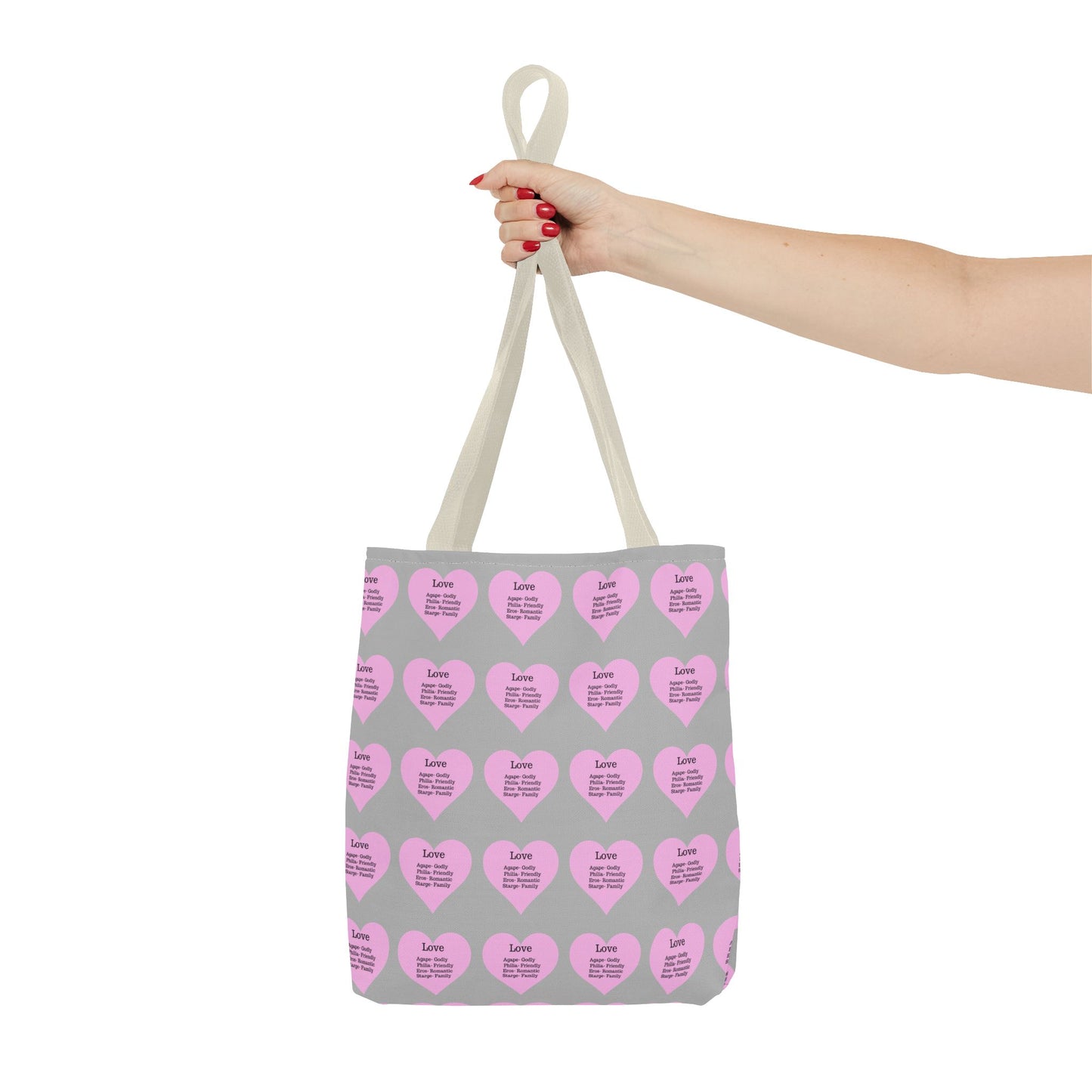 Pink Hearts Tote Bag (Light grey)