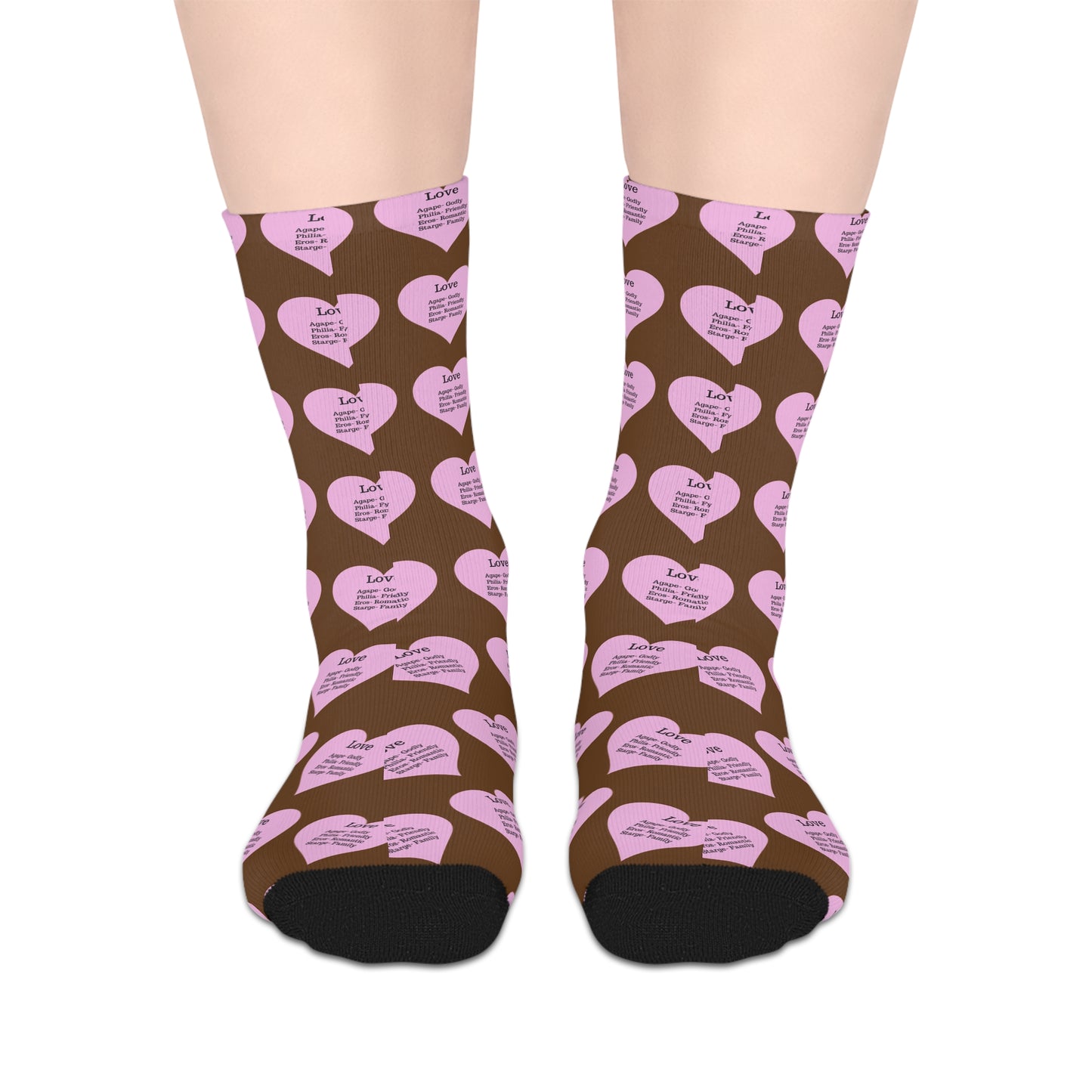The Love Hearts Mid-Length Socks (Brown)