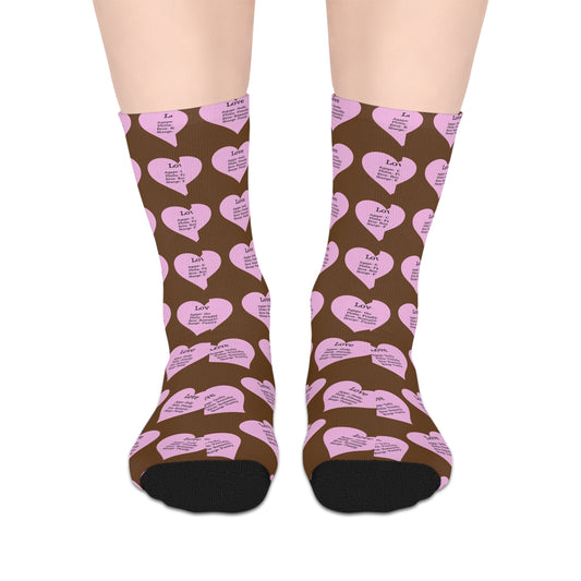 The Love Hearts Mid-Length Socks (Brown)