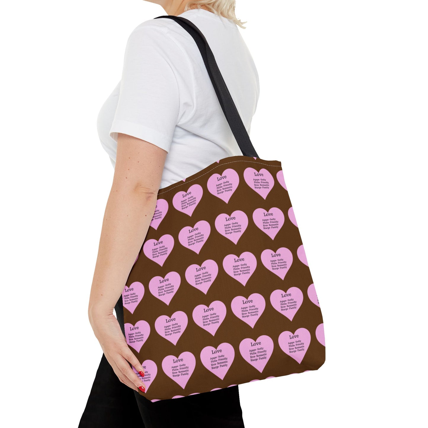 Pink Hearts Tote Bag (Brown)