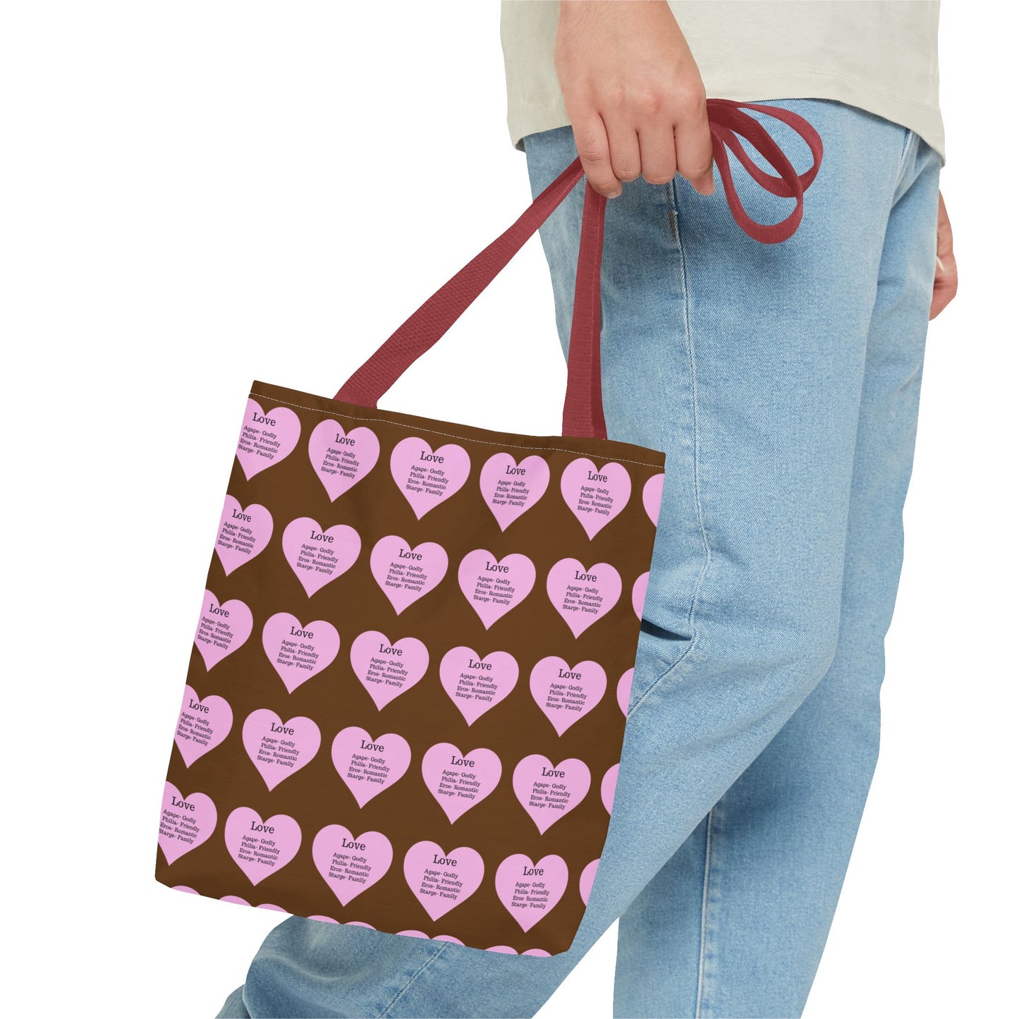 Pink Hearts Tote Bag (Brown)
