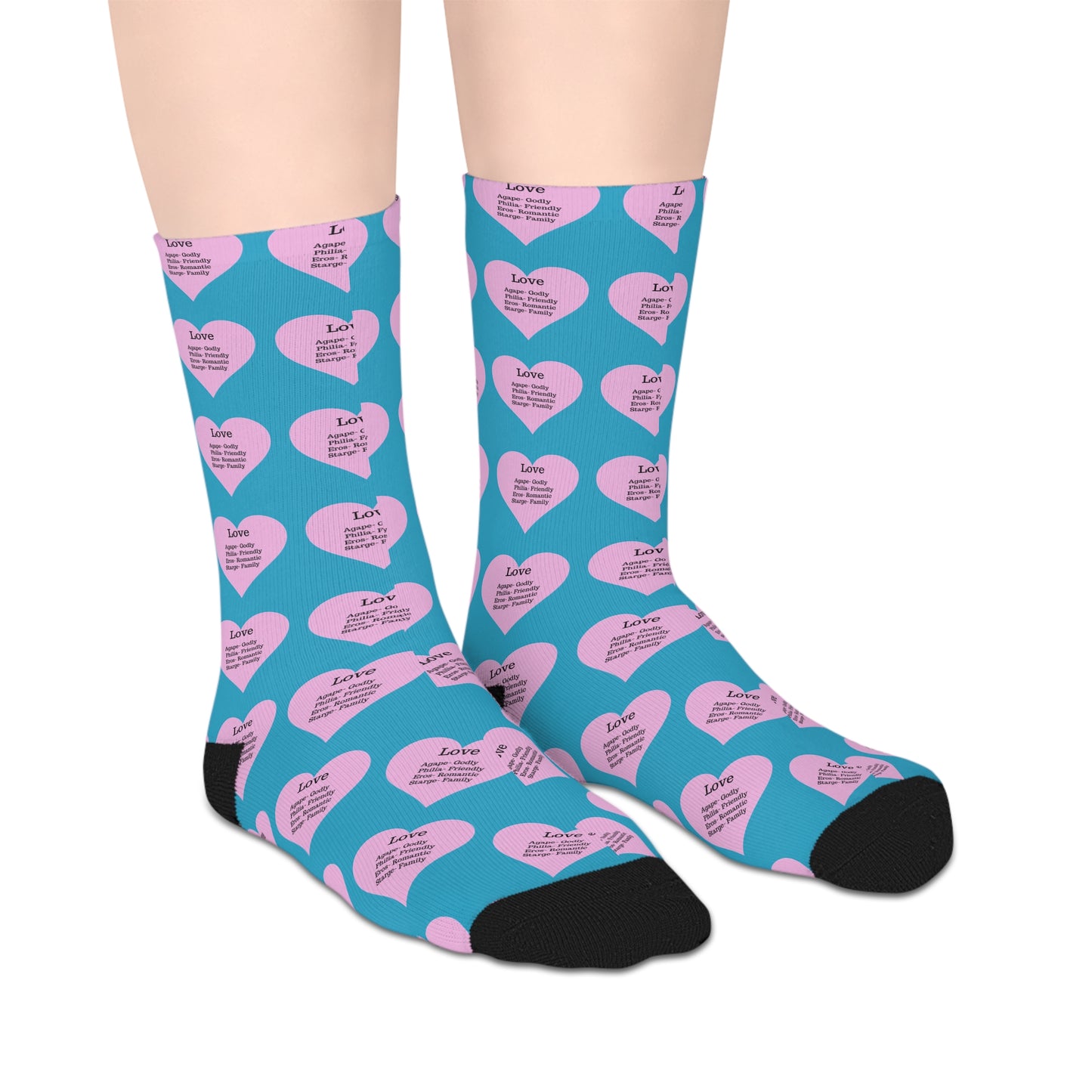 The Love Hearts Mid-Length Socks (Turquoise)