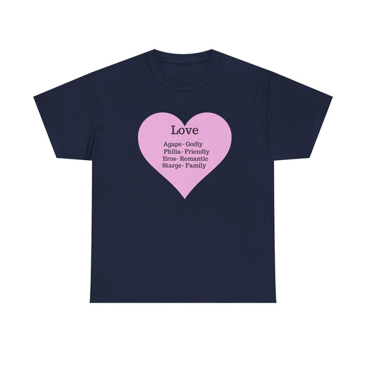 Unisex Love Heart Heavy Cotton T-Shirt - Comfortable Classic Fit Apparel