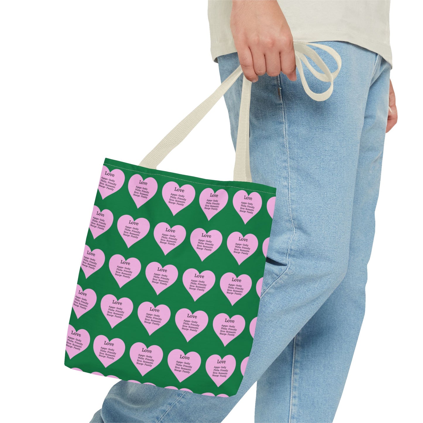 Pink Hearts Tote Bag (Dark green)