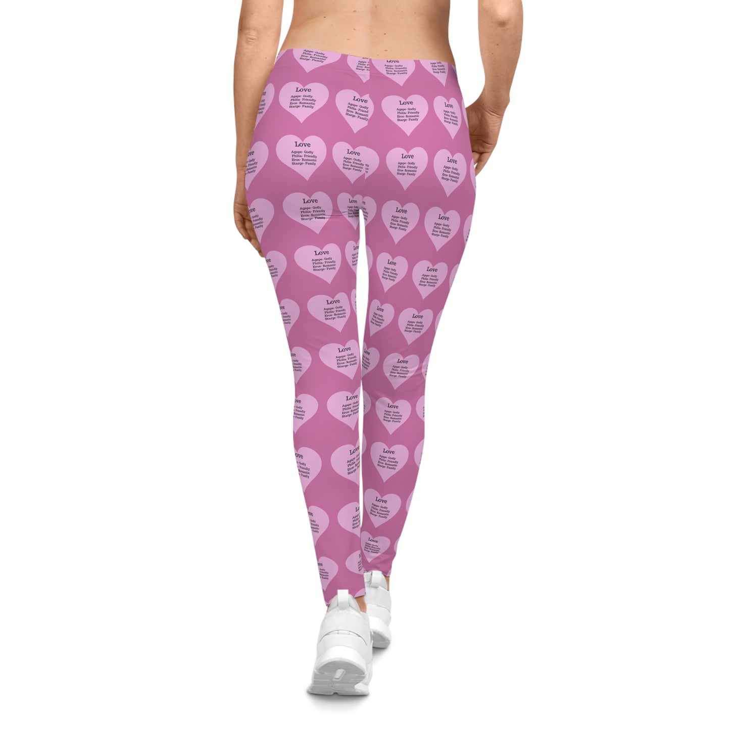 Playful Pink Heart Print Women's Casual Leggings (Light Pink)