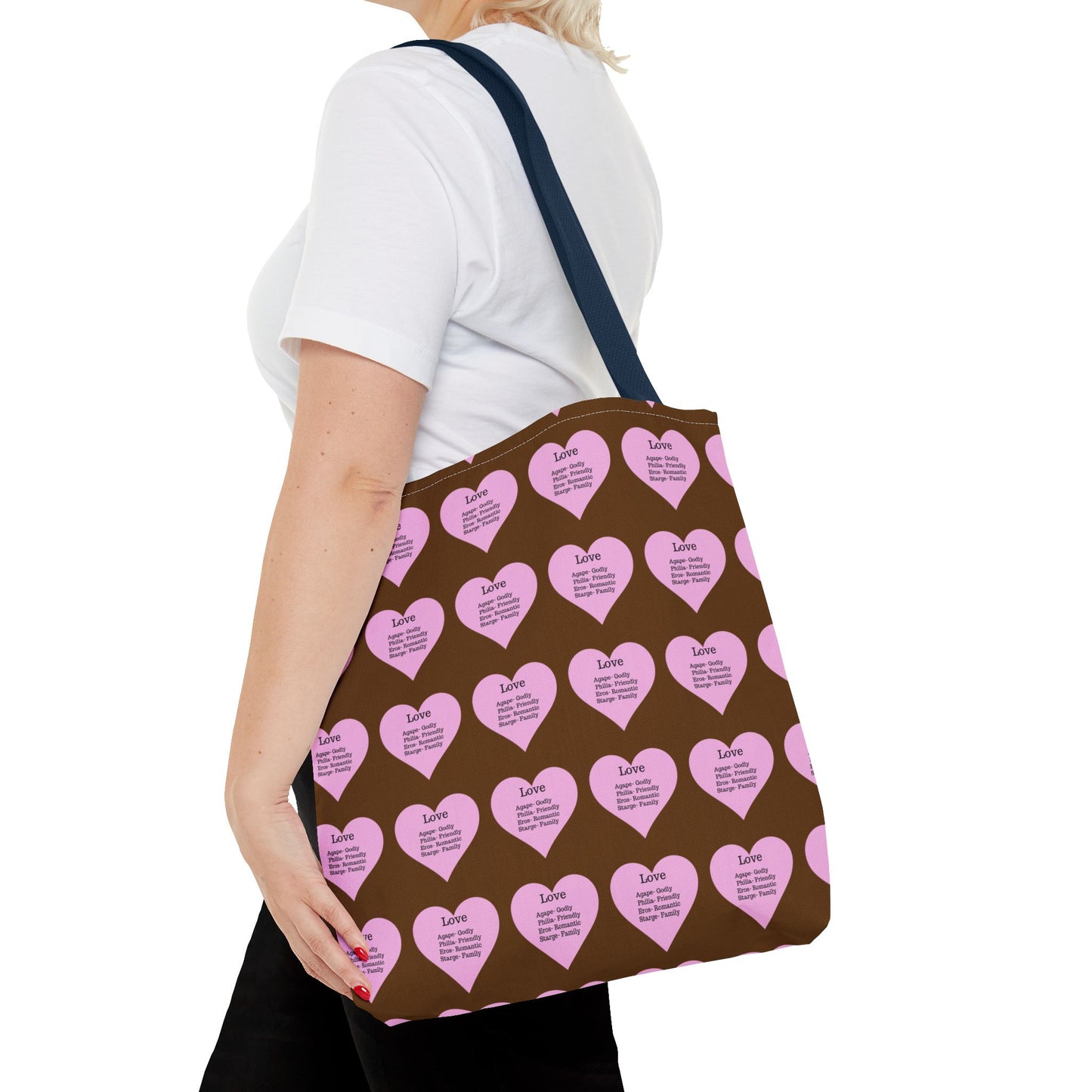 Pink Hearts Tote Bag (Brown)