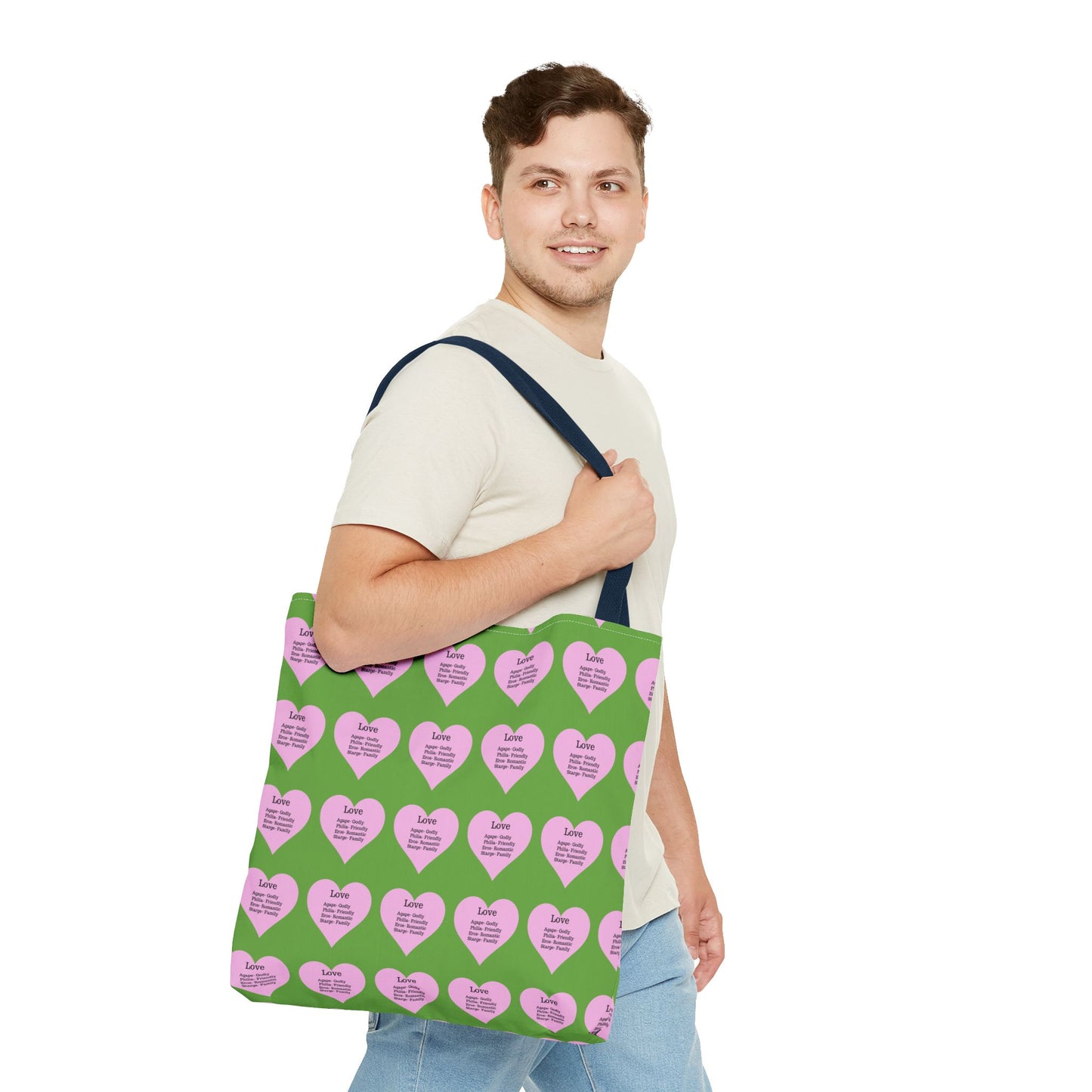 Pink Hearts Tote Bag (Green)