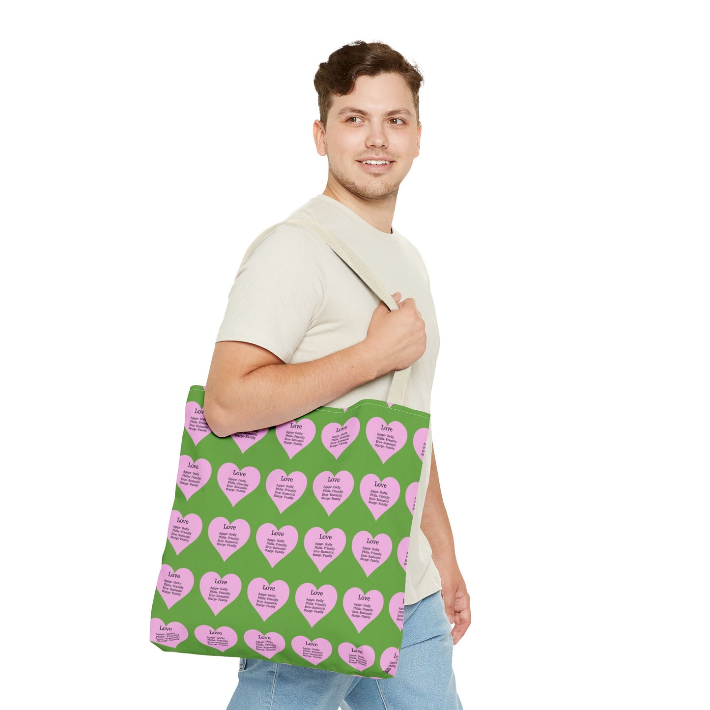 Pink Hearts Tote Bag (Green)