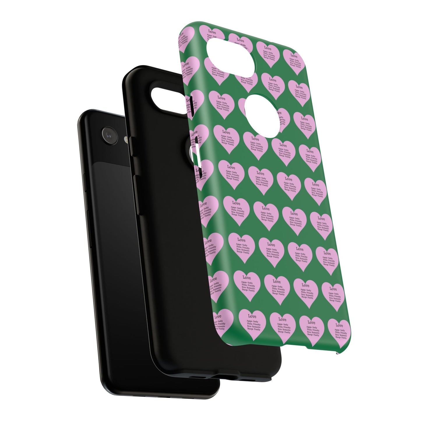 Hearts-A-Flutter Phone Case (iPhone, Google Pixel)(Dark green)