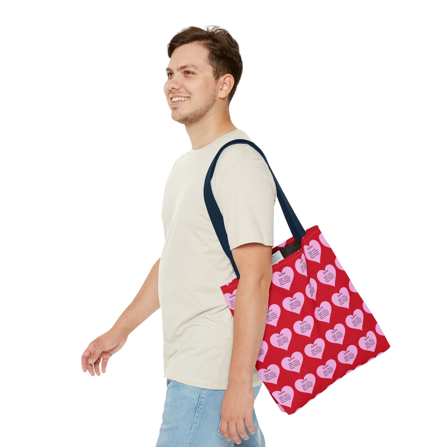 Pink Hearts Tote Bag (Dark red)
