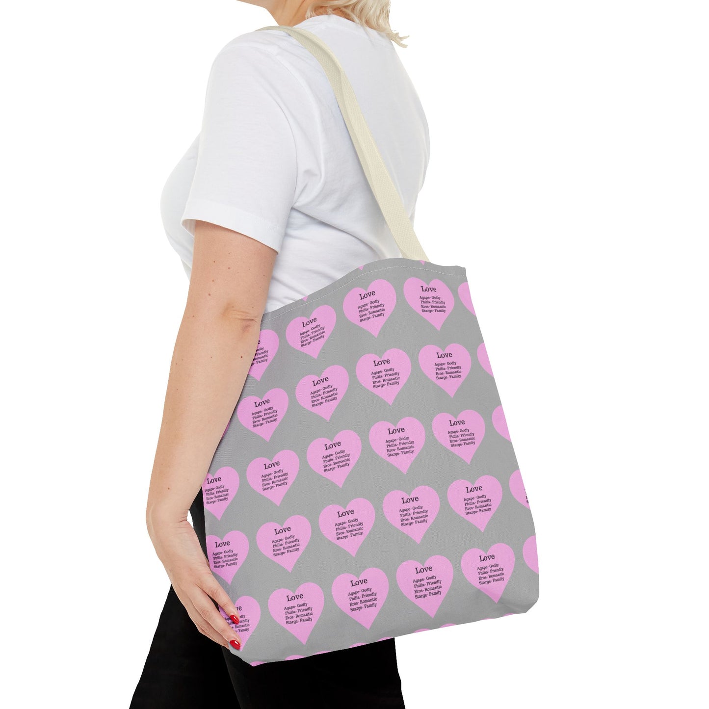 Pink Hearts Tote Bag (Light grey)