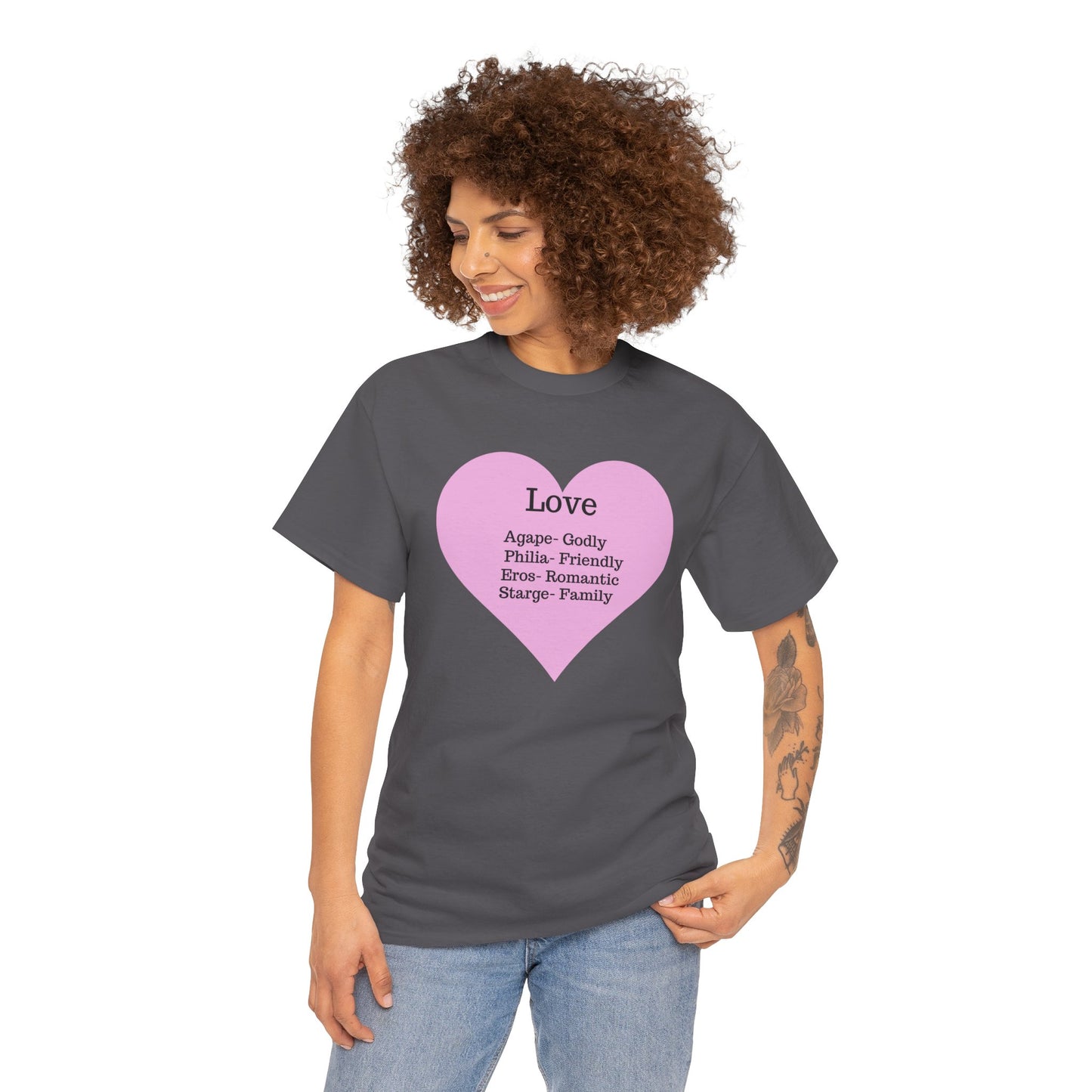 Unisex Love Heart Heavy Cotton T-Shirt - Comfortable Classic Fit Apparel
