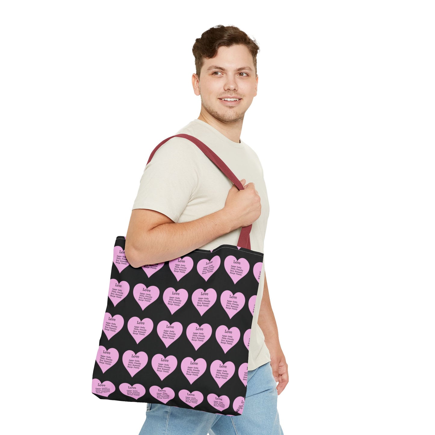 Pink Hearts Tote Bag (Black)