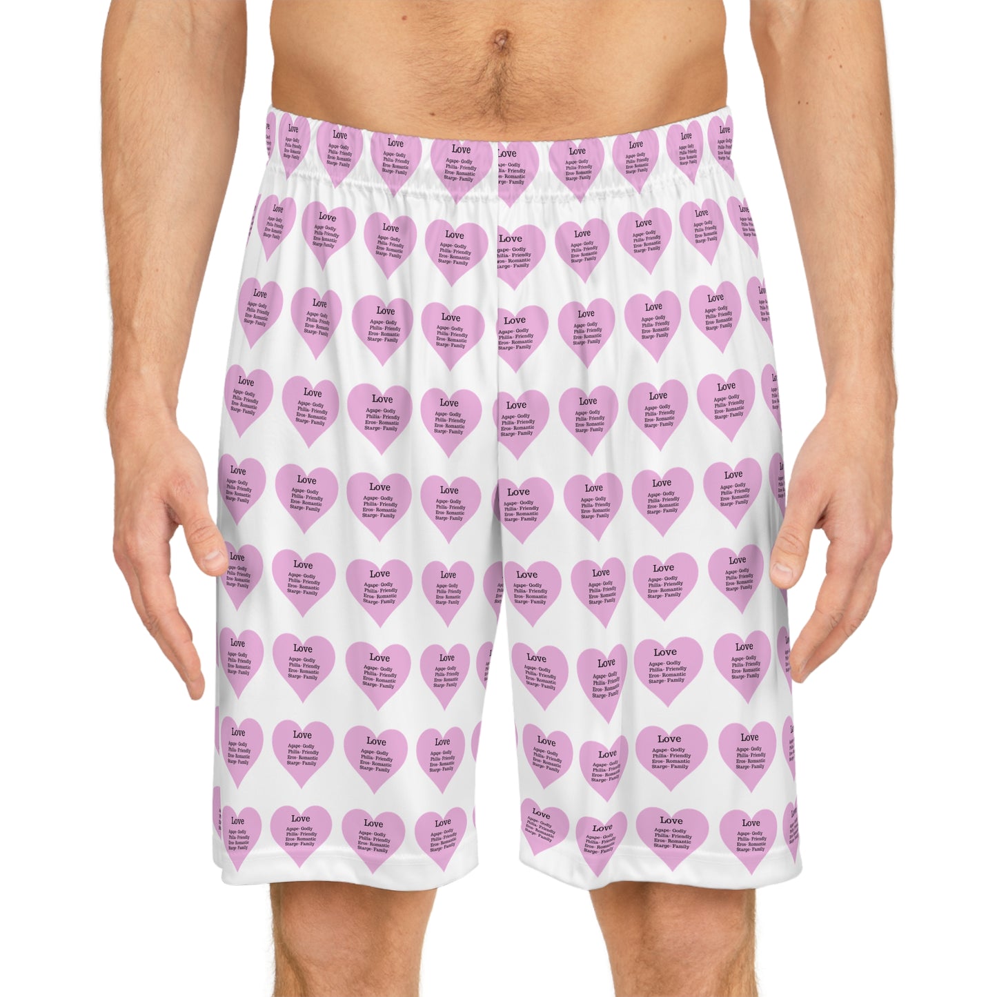 Love Heart All-Over-Print Basketball Shorts (White)