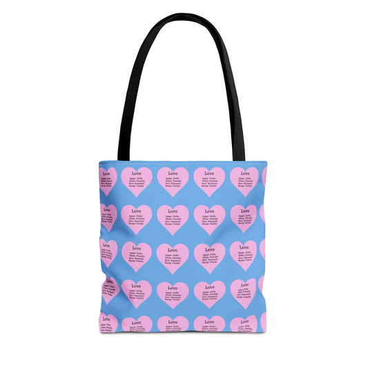 Pink Hearts Tote Bag (Light blue)