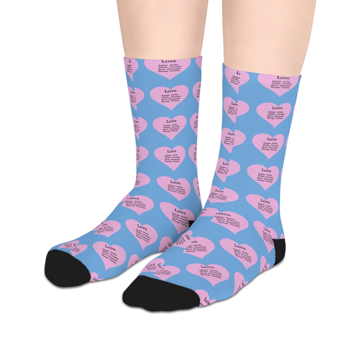 The Love Hearts Mid-Length Socks (Light blue)
