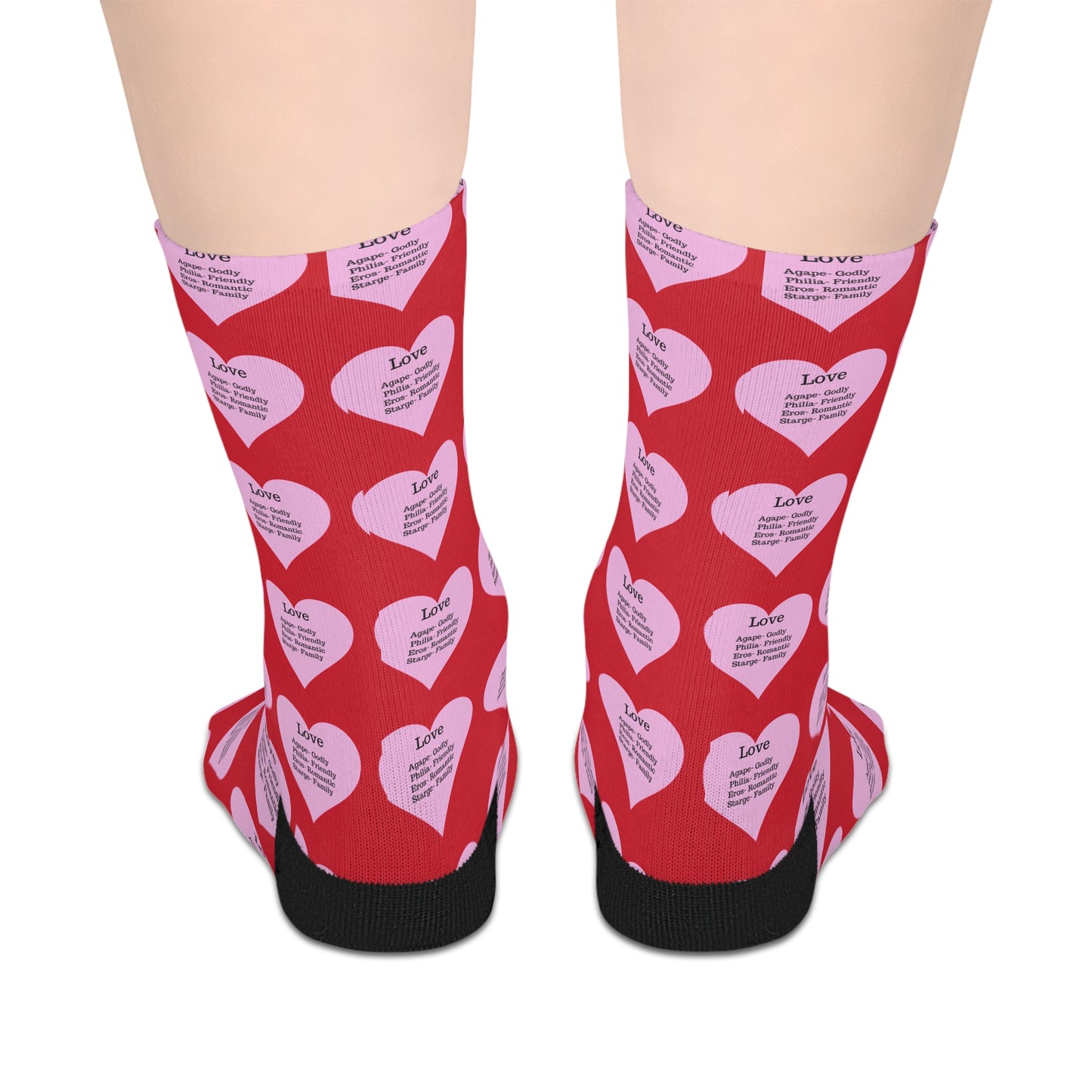 The Love Hearts Mid-Length Socks (Dark red)