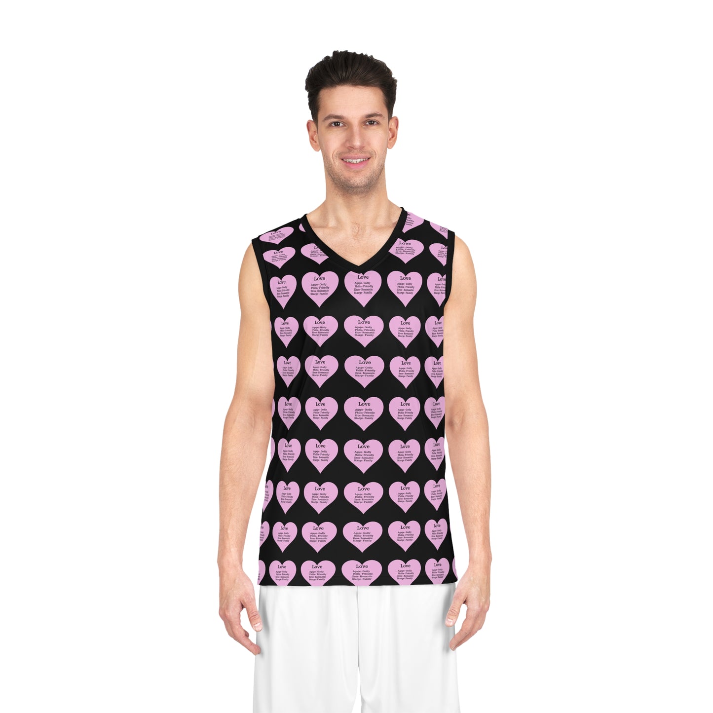 Love Heart All-Over-Print Basketball Jersey (Black)