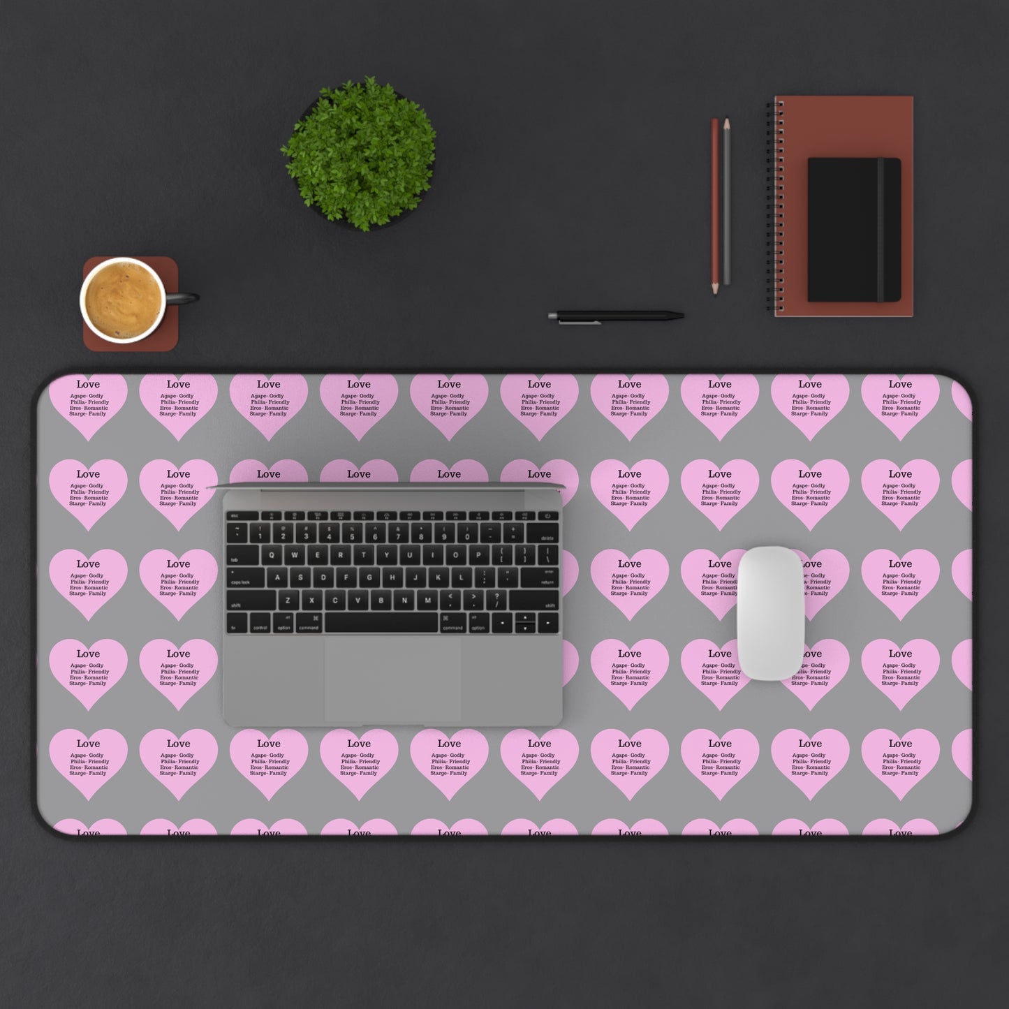 Love Hearts Desk Mat (Grey)