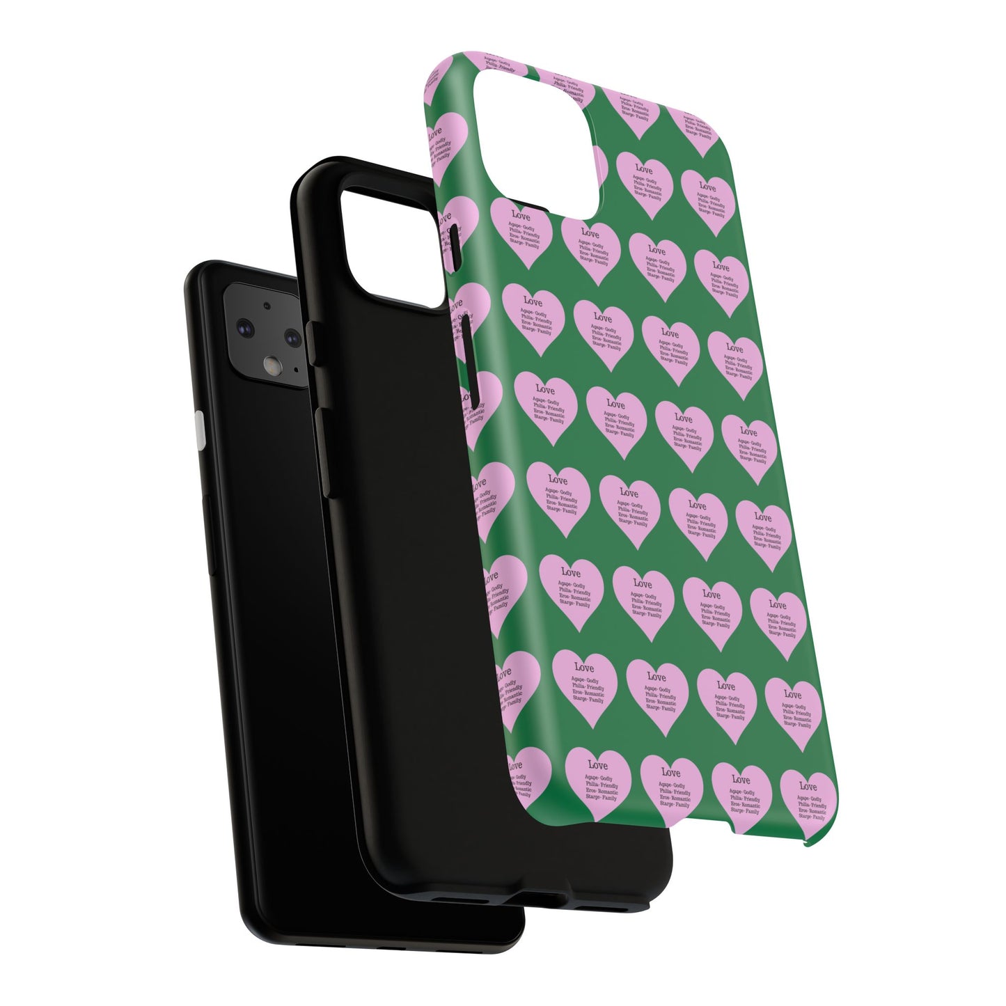 Hearts-A-Flutter Phone Case (iPhone, Google Pixel)(Dark green)