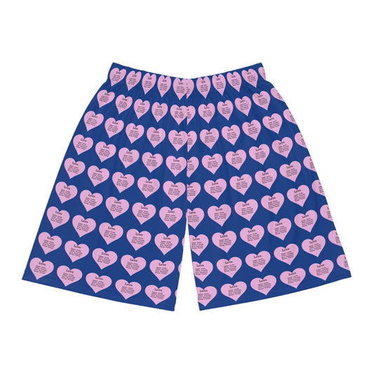 Love Heart All-Over-Print Basketball Shorts (Dark Blue)