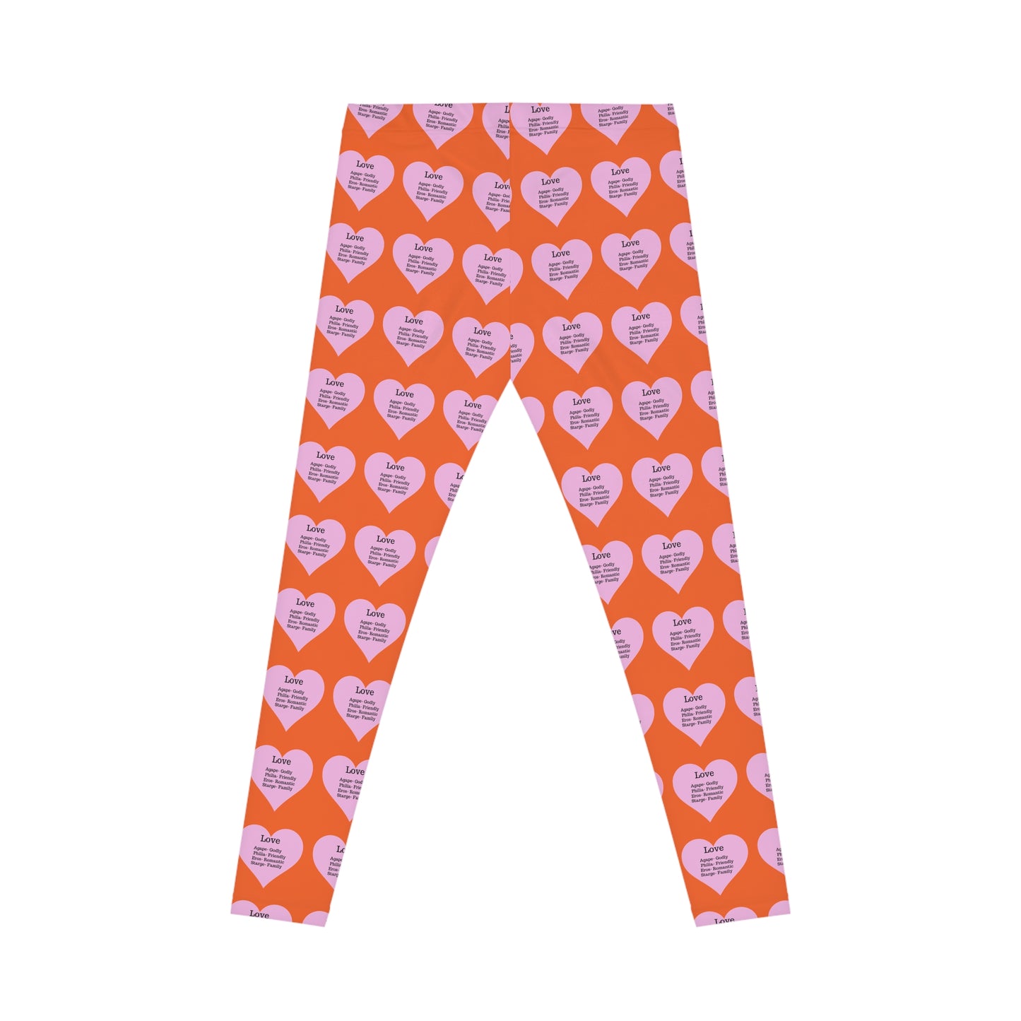 Playful Pink Heart Print Women's Casual Leggings (Orange)