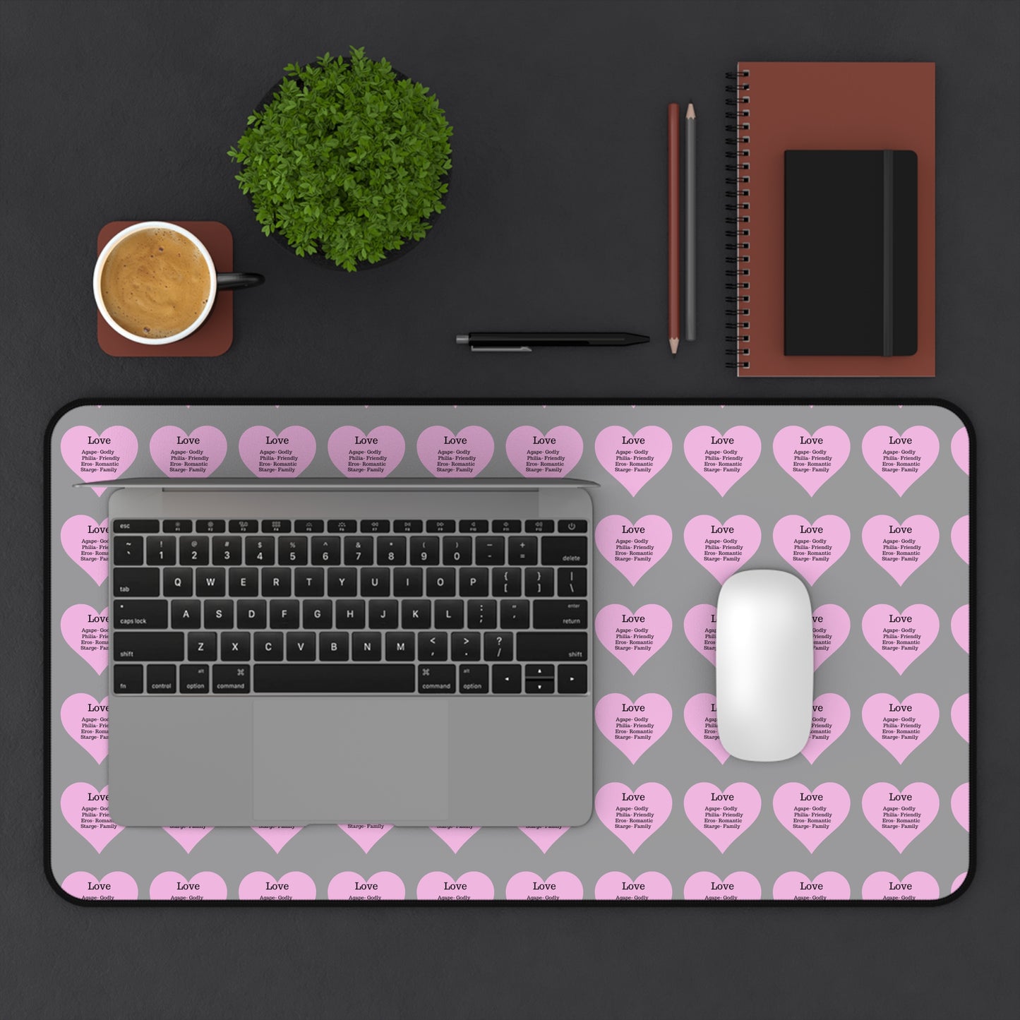 Love Hearts Desk Mat (Grey)