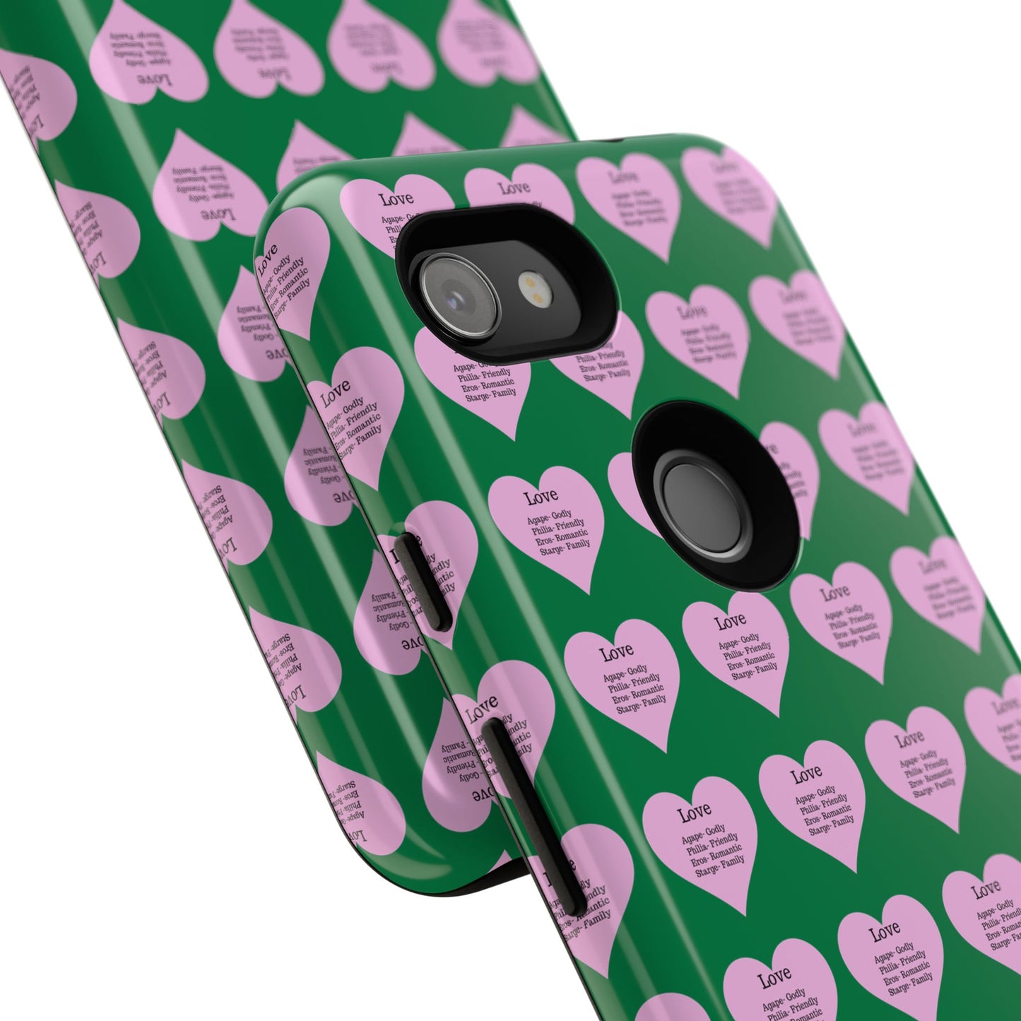 Hearts-A-Flutter Phone Case (iPhone, Google Pixel)(Dark green)