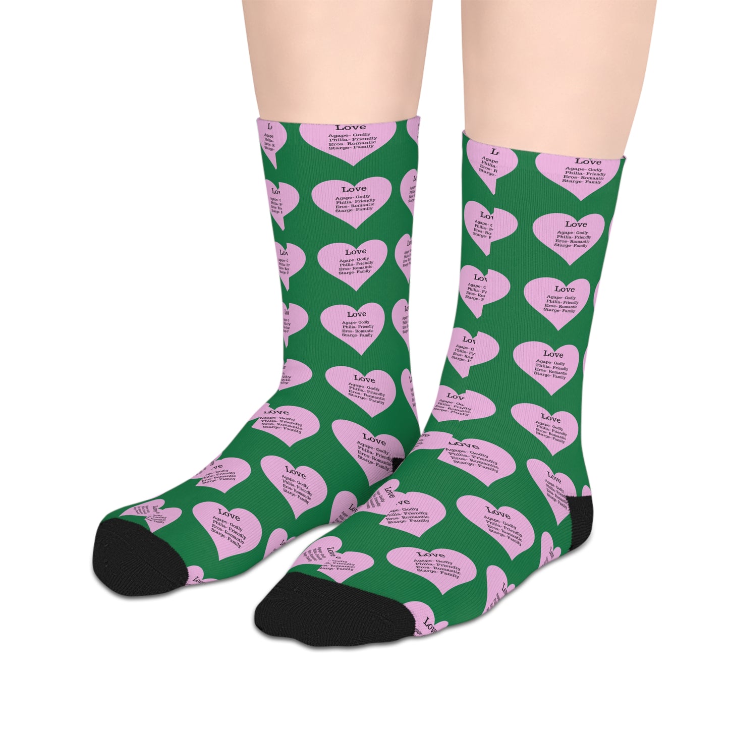 The Love Hearts Mid-Length Socks (Dark green)