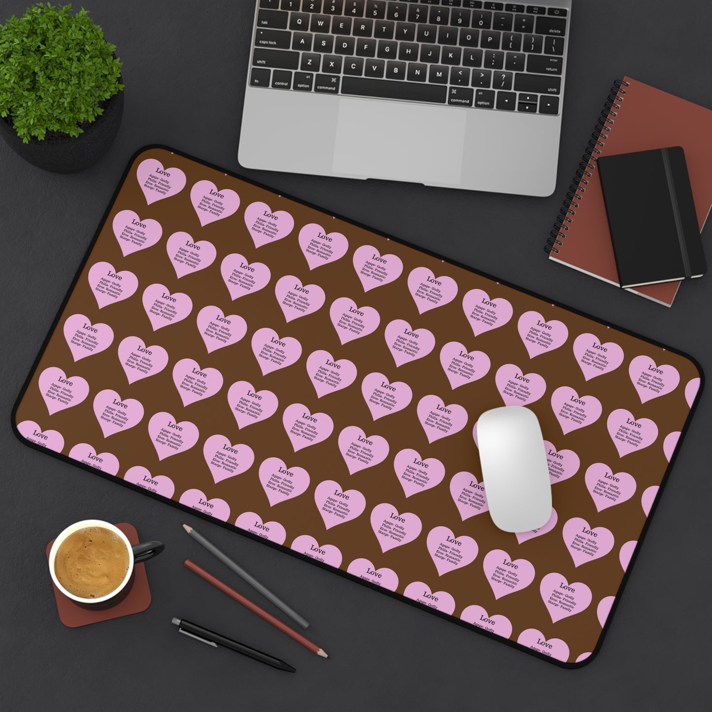 Love Hearts Desk Mat (Brown)