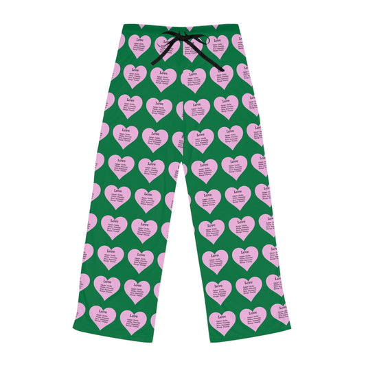 Cozy Heart Print Women's Pajama Pants (Dark Green)