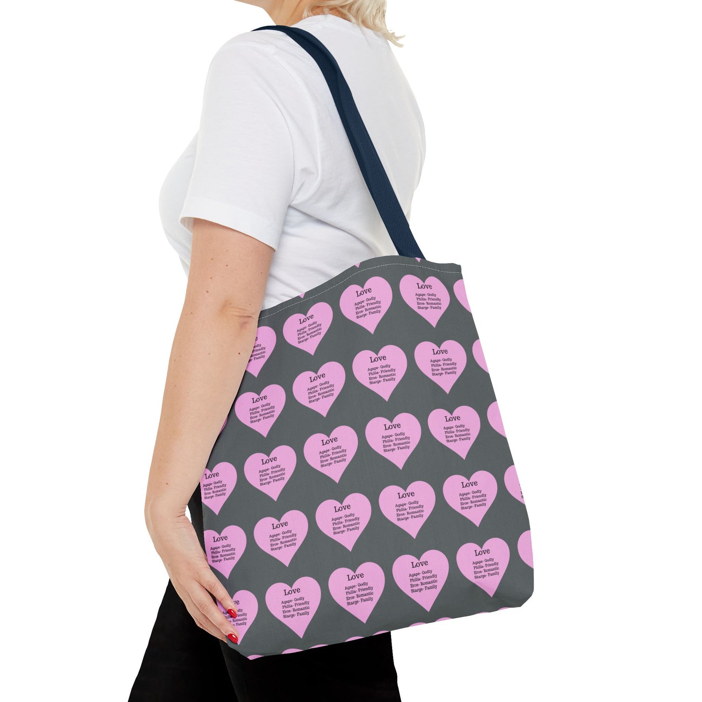 Pink Hearts Tote Bag (Dark grey)