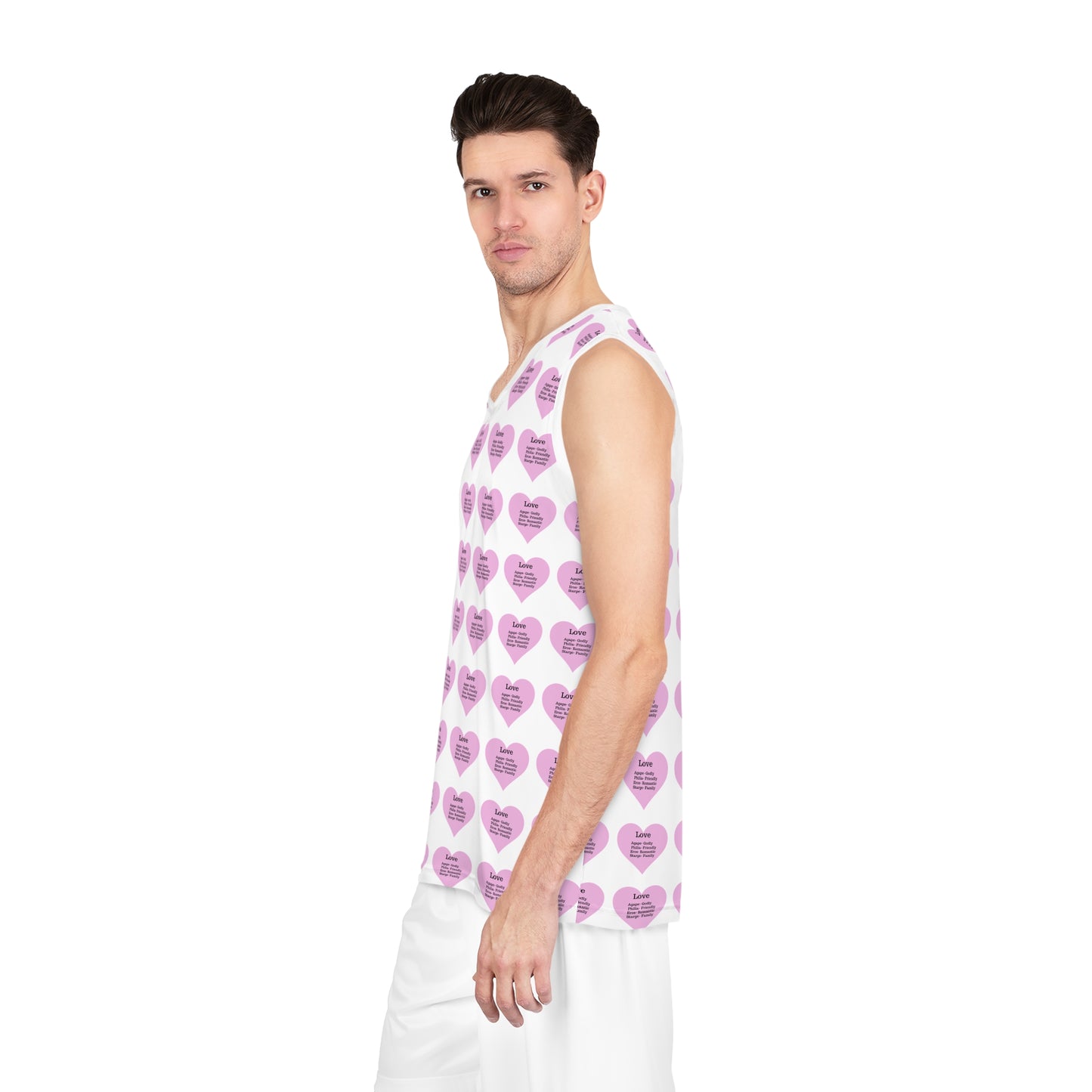 Love Heart All-Over-Print Basketball Jersey (White)