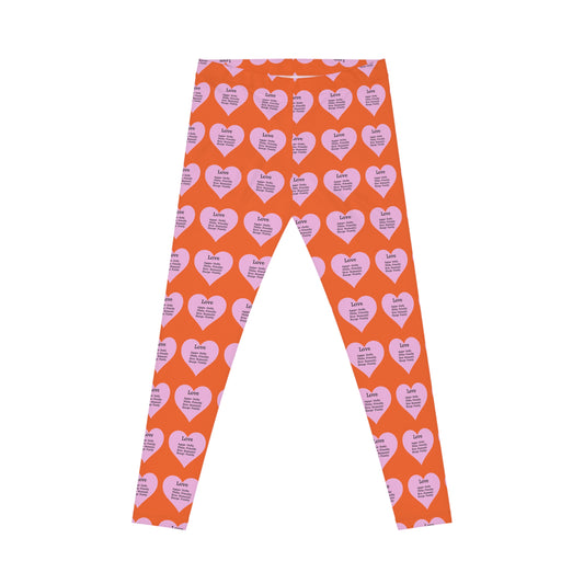 Playful Pink Heart Print Women's Casual Leggings (Orange)