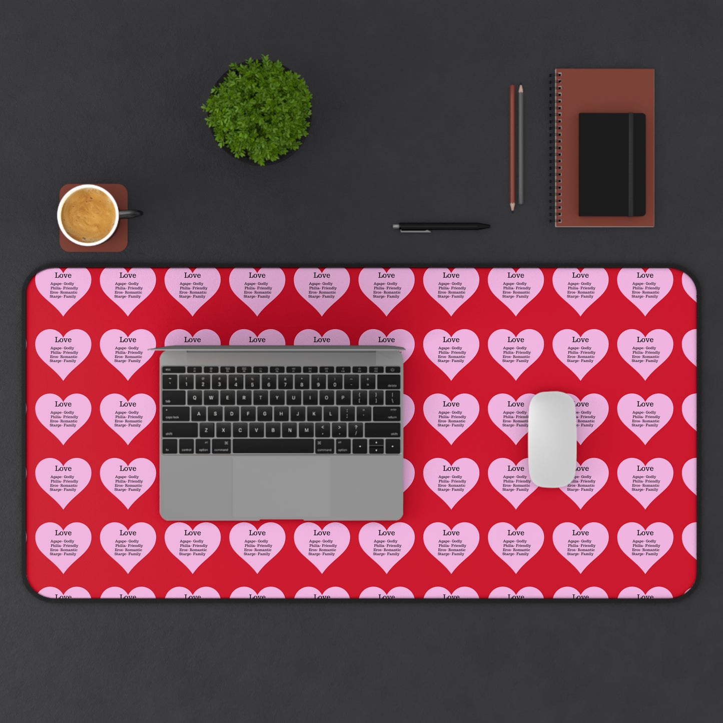 Love Hearts Desk Mat (Dark red)