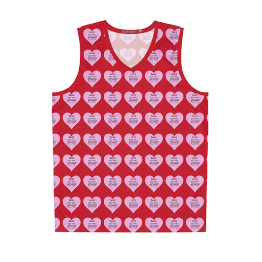 Love Heart All-Over-Print Basketball Jersey (Dark Red)