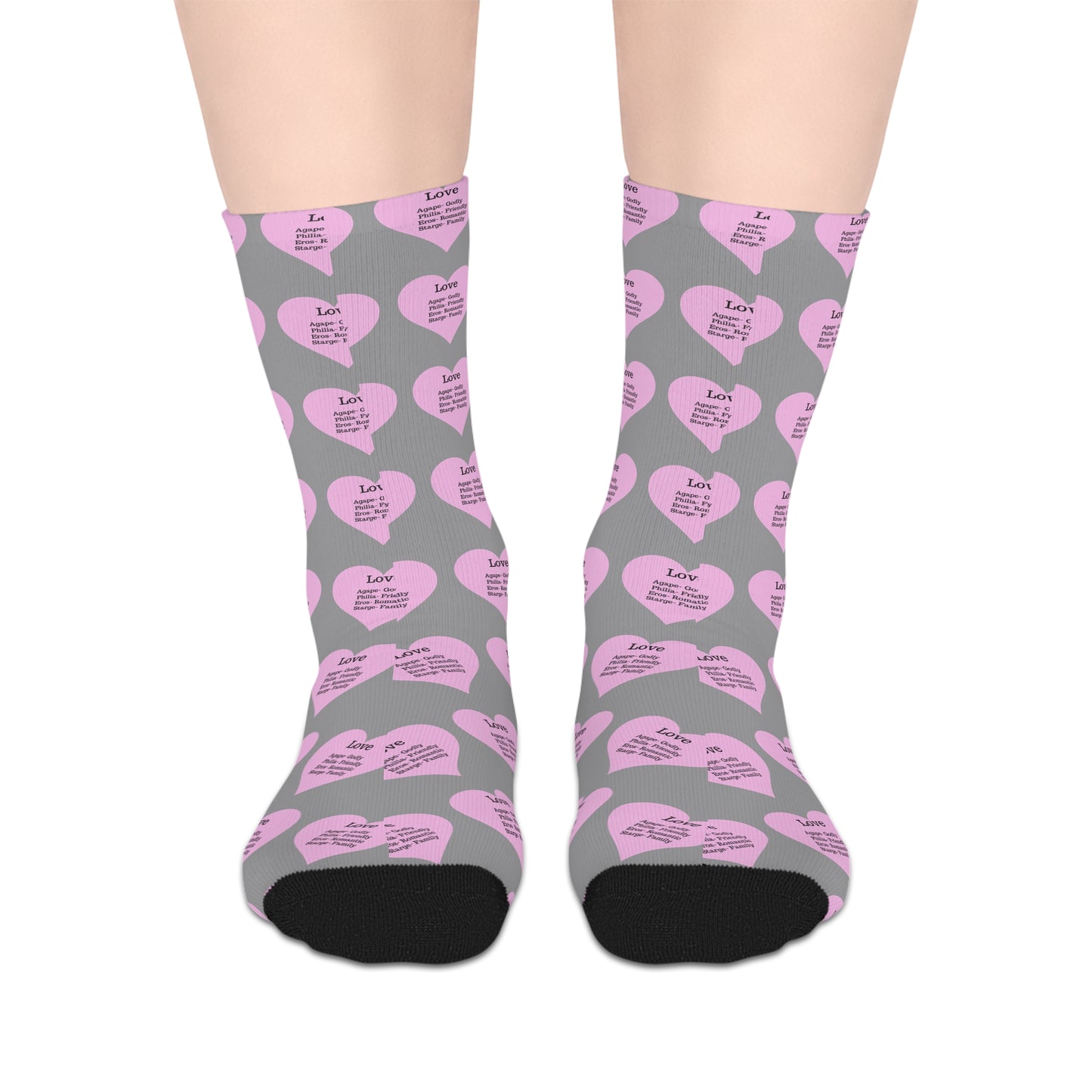 The Love Hearts Mid-Length Socks (Grey)