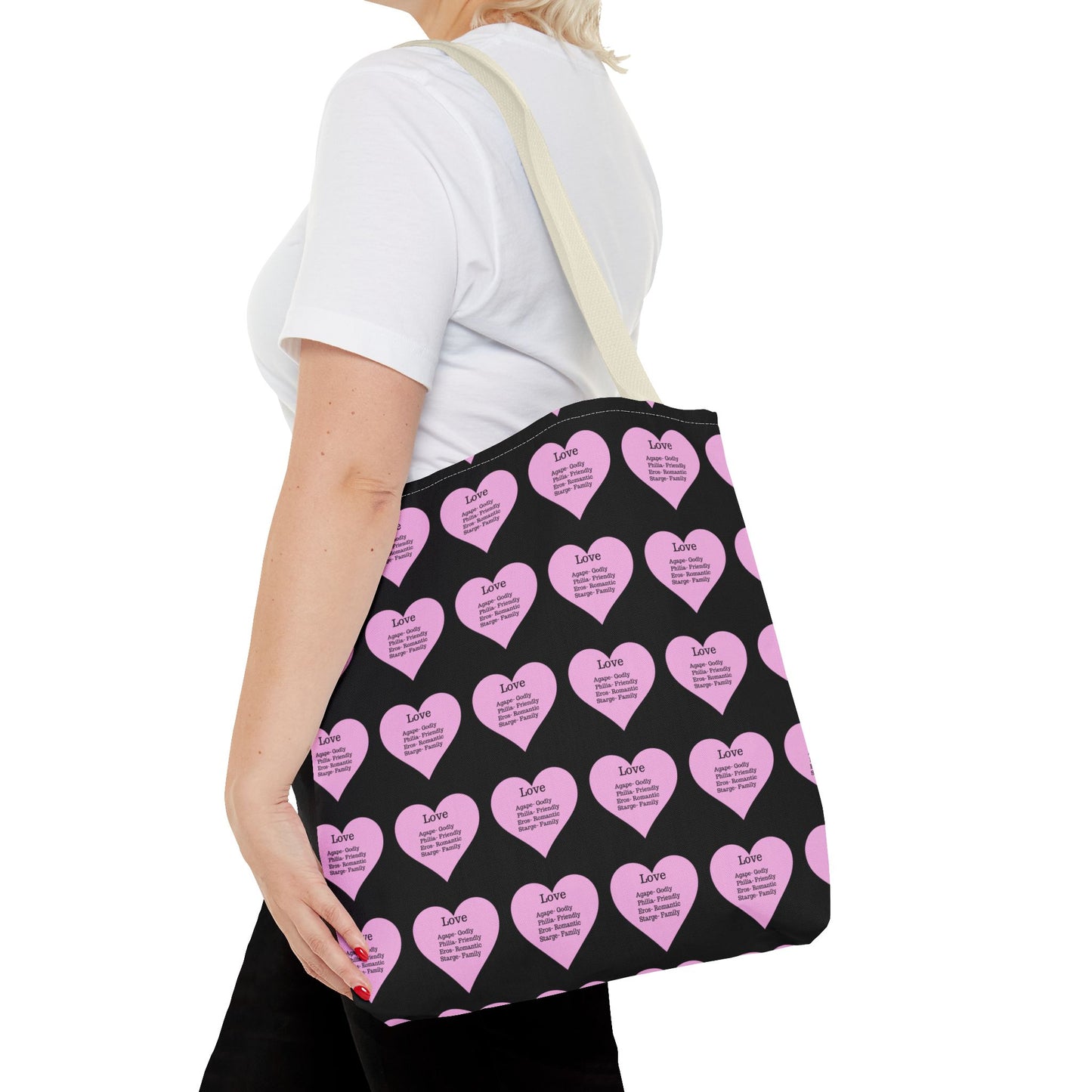 Pink Hearts Tote Bag (Black)