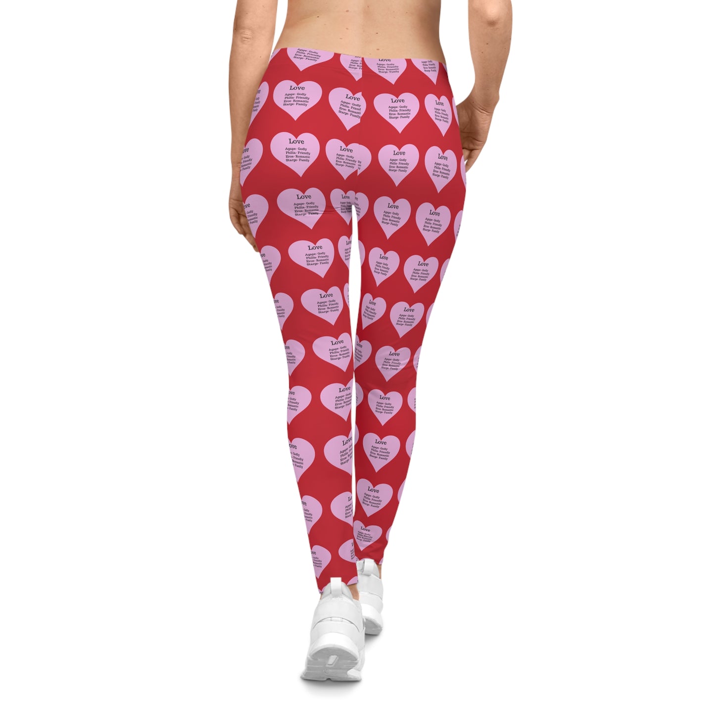 Playful Pink Heart Print Women's Casual Leggings (Dark Red)