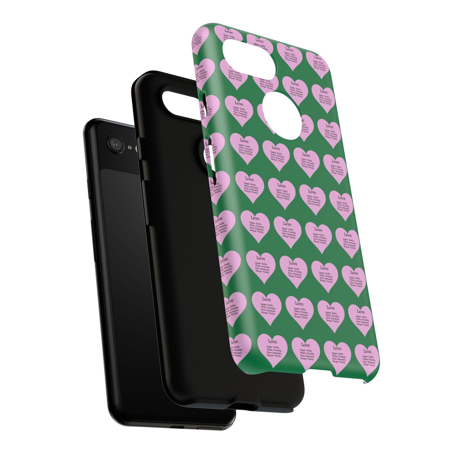 Hearts-A-Flutter Phone Case (iPhone, Google Pixel)(Dark green)