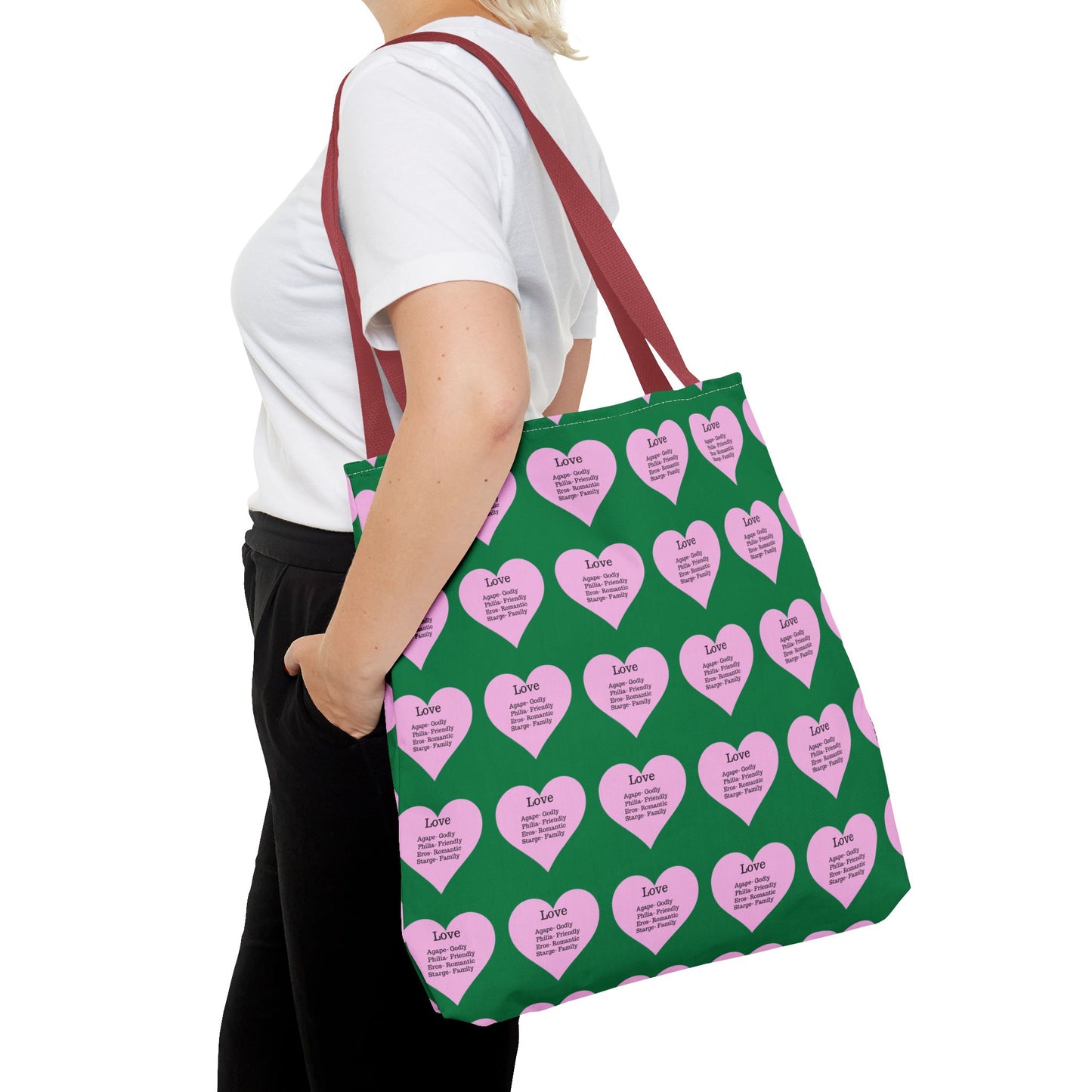 Pink Hearts Tote Bag (Dark green)