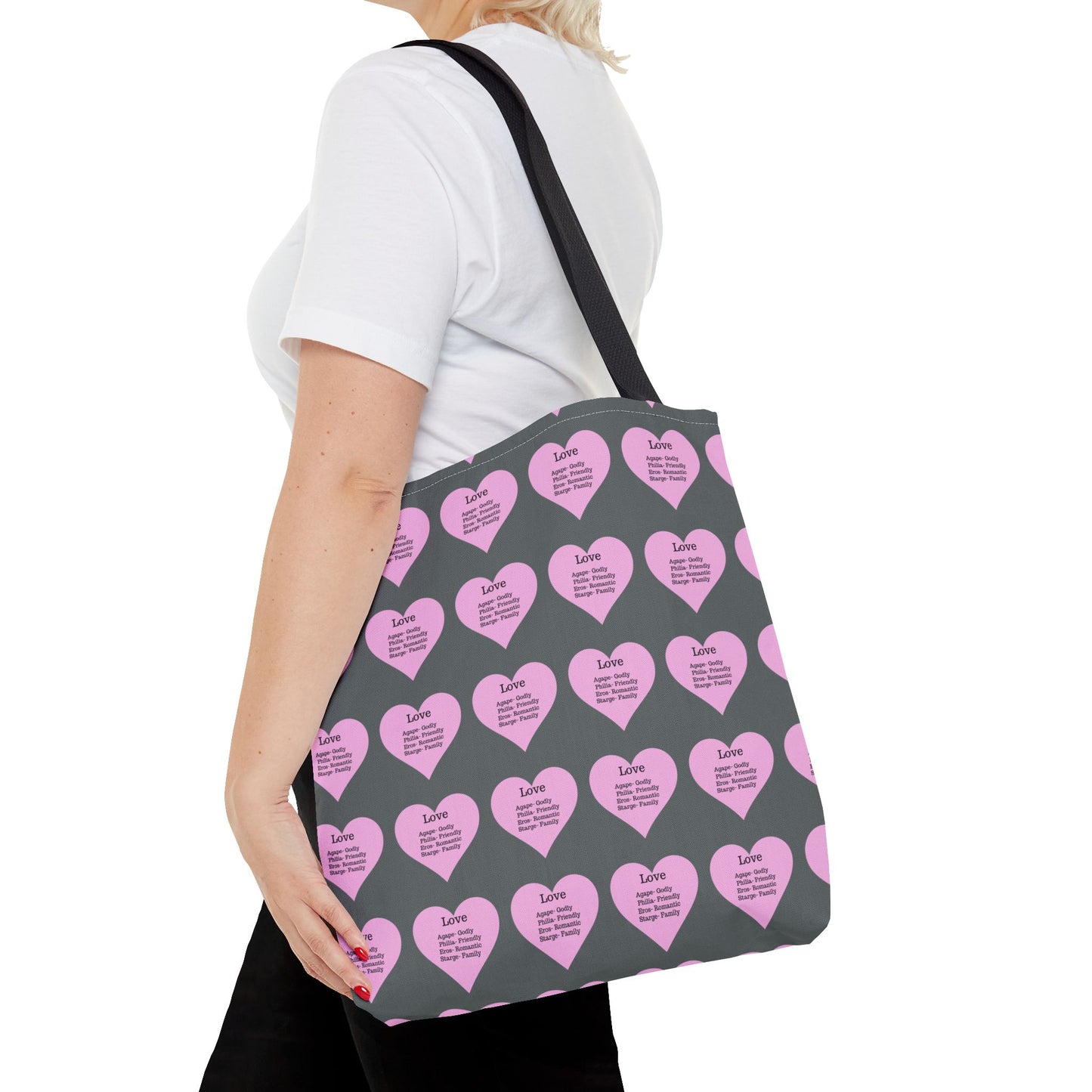 Pink Hearts Tote Bag (Dark grey)