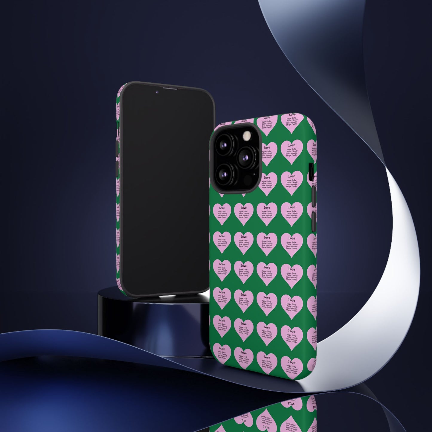 Hearts-A-Flutter Phone Case (iPhone, Google Pixel)(Dark green)